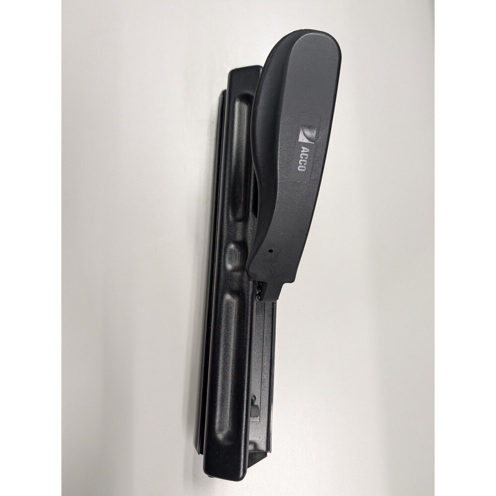 Vintage ACCO Metal Three-hole Punch, Black, Adjustable, Easy Push Handle New